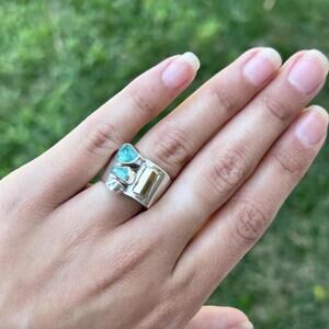 Lilly Barrack Aquamarine and Herkimer Diamond Ring in Sterling Silver with 14k